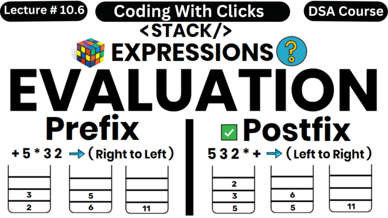 Evaluation of Prefix and Postfix Expressions using stack – DSA Course playlist in C++
